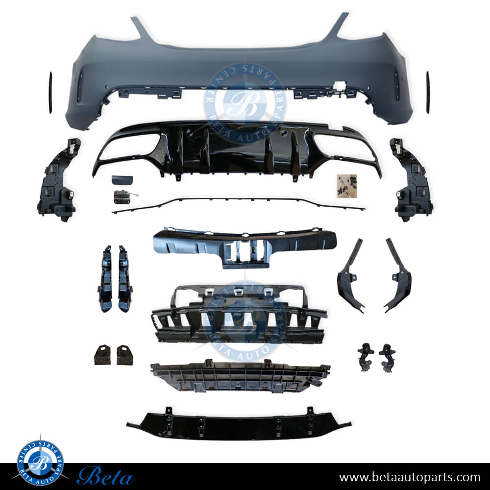 Rear Bumper Assembly with PDC and Black Moulding AMG C63 for Mercedes C-Class W205 2019-Up models, Part Number 2058853304 Rear Bumper Assembly with PDC and Black Moulding AMG C63 for Mercedes C-Class W205 2019-Up models, Part Number 2058853304